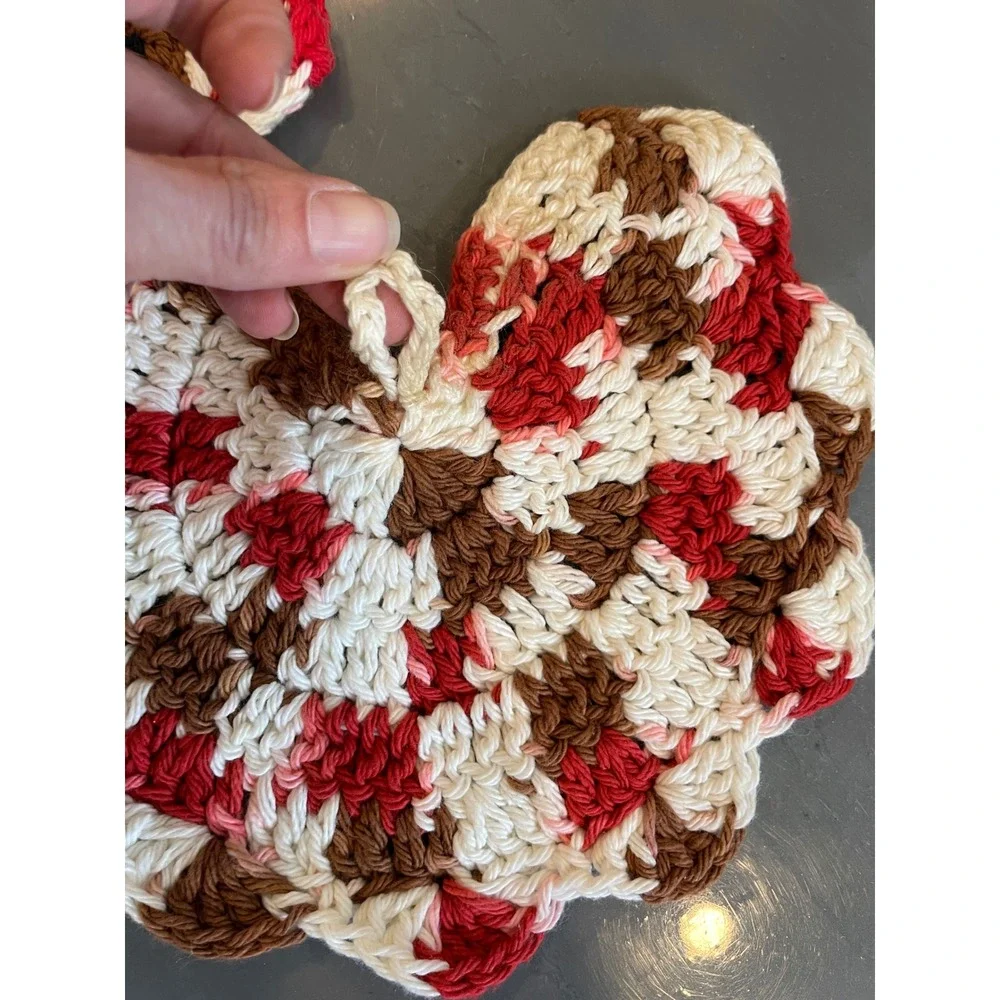 VTG Handmade Crochet Chicken Doily Toaster Cover Rooster Potholder Set Farmhouse